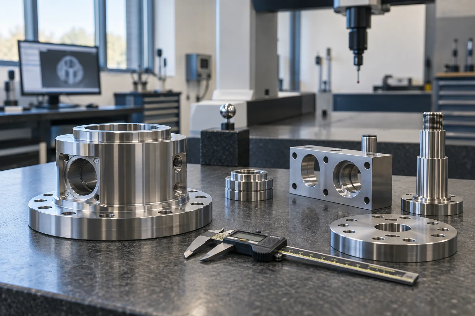 Illustrative precision components and measuring equipment in an inspection laboratory