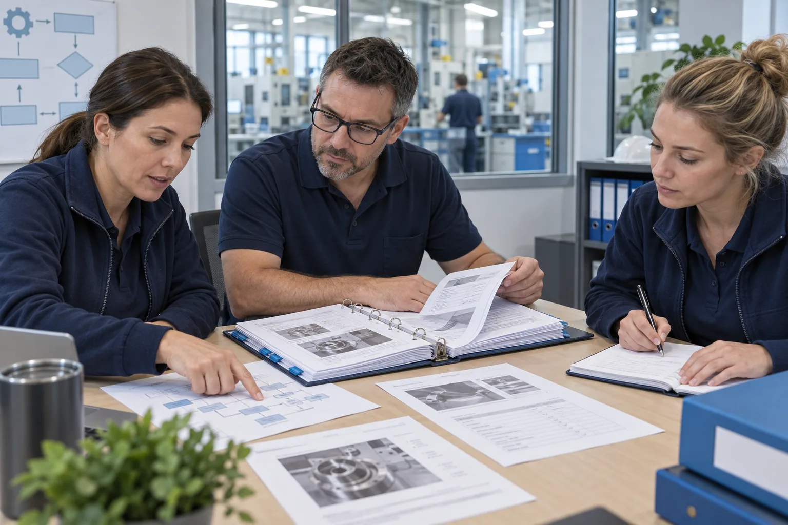 Illustrative internal audit team reviewing controlled procedures and evidence